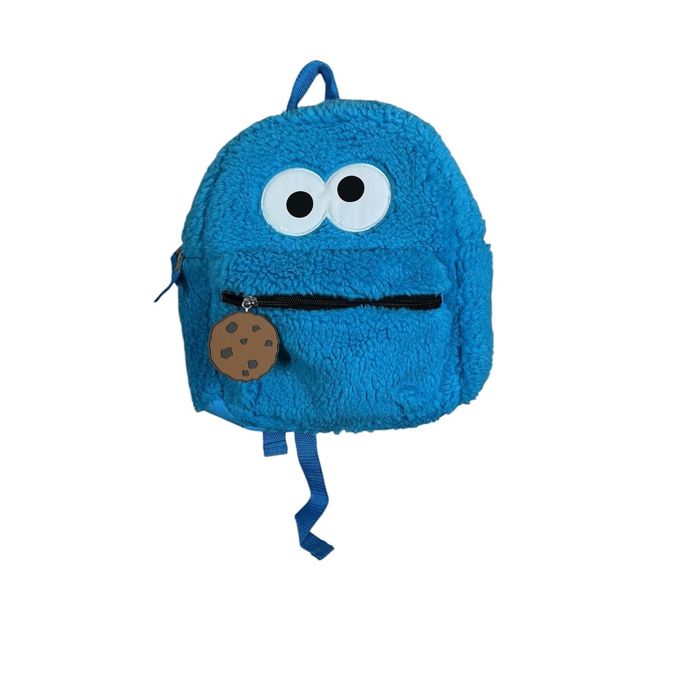 Sesame Street Cookie Monster Blue Sherpa Plush Mini Backpack Cookie Zipper Pull
